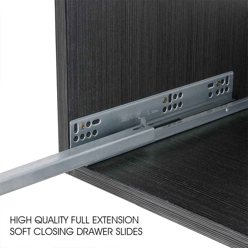Front view of the 32" black wall-mounted bathroom vanity set showcasing the ceramic sink and mirror.