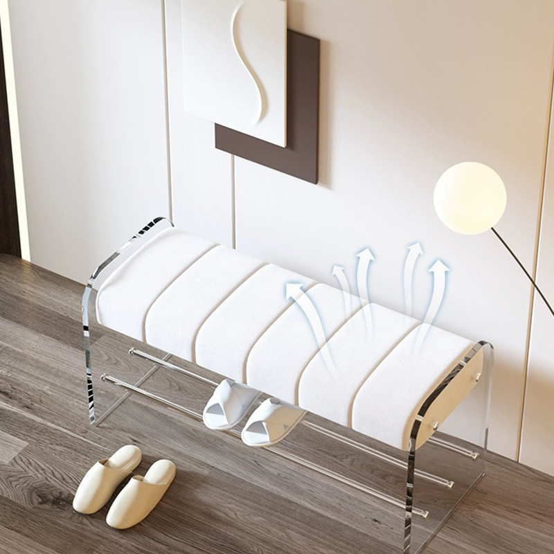 Close-up of the soft frosted velvet surface of the luxury acrylic bench.