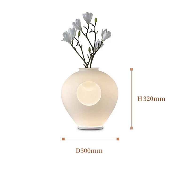 Side view of LumaBloom wireless vase lamp showing floral arrangement and LED glow