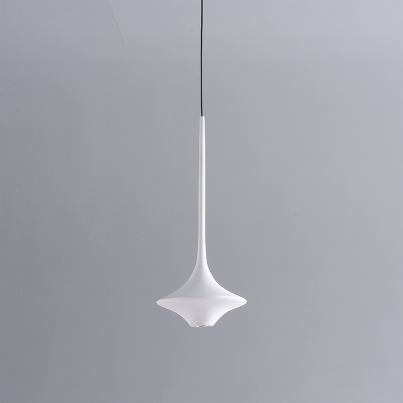 Close-up view of the LED pendant light, emphasizing the resin material and innovative touch switch feature.