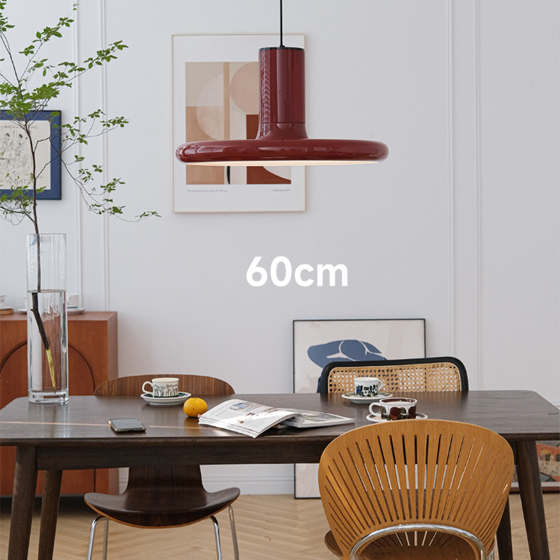 Close-up of the Retro UFO Pendant Light highlighting its sleek metal finish.