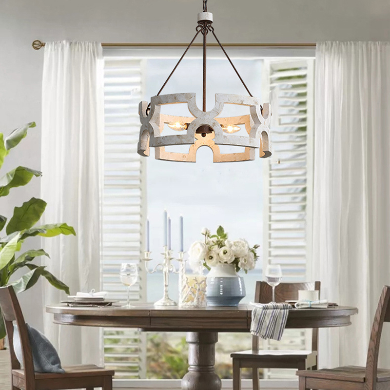 Close-up of the chandeliers intricate details, highlighting the quality wood and metal craftsmanship.
