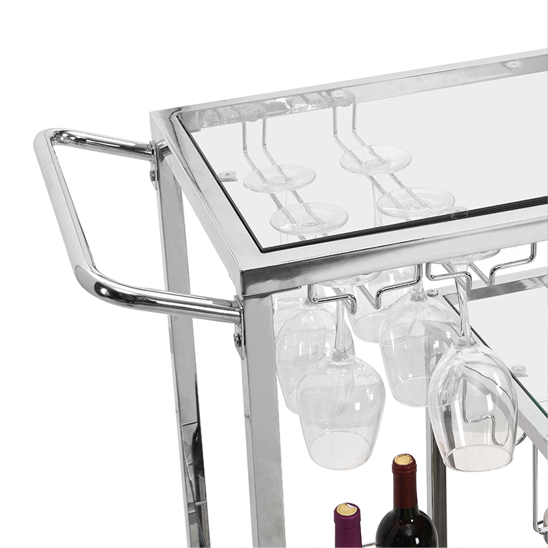 Sleek Silver Tempered Glass Bar Cart with Wine Rack - Image 10