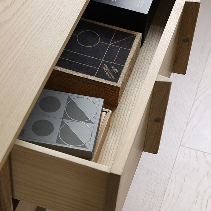 Top-down view of the solid oak TV stand displaying its modern design and storage options.