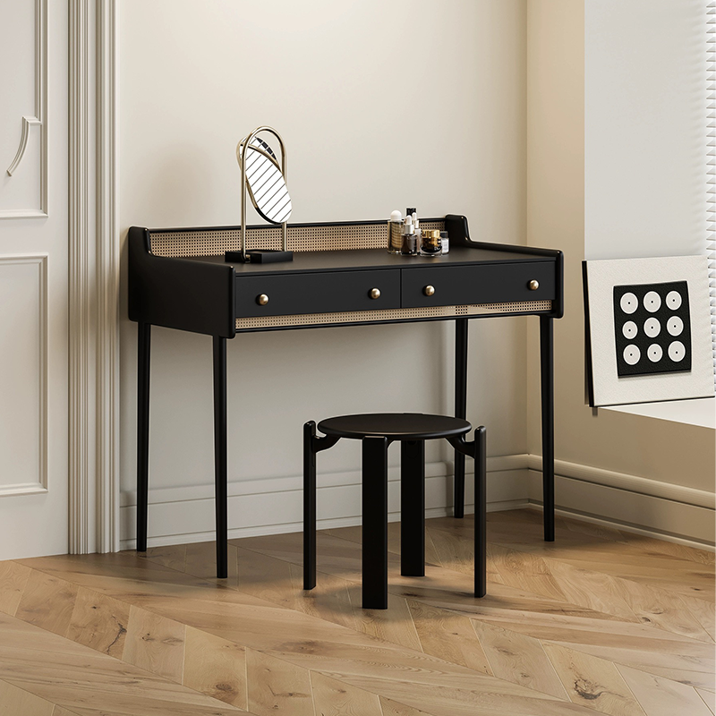Stylish dressing table in a beautifully decorated bedroom, emphasizing its role as a functional piece of furniture.