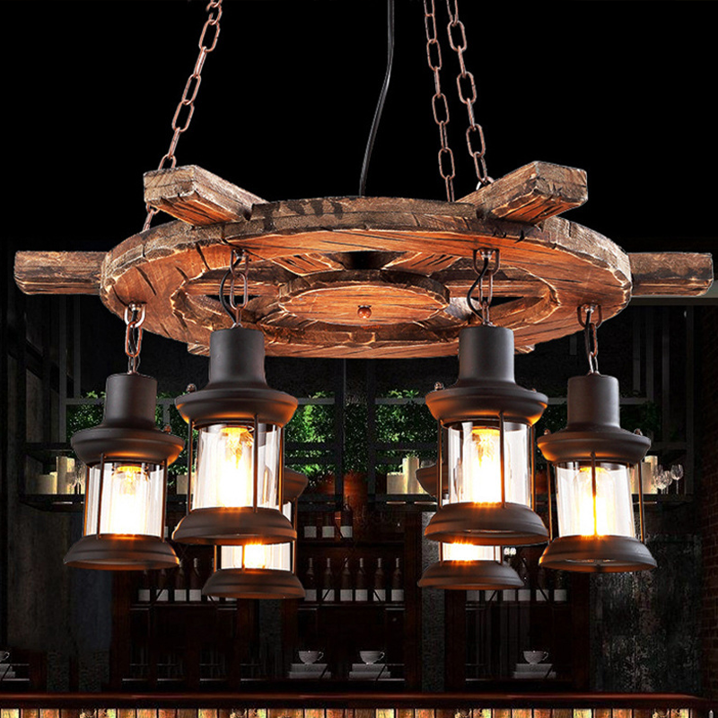 Close-up view of the Vintage Industrial Glass Pendant Light highlighting the antique finish and craftsmanship.
