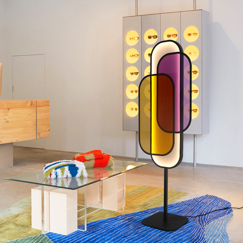 Close-up view of the mesh plate on the ChromaGlow LED floor lamp, highlighting its unique design.