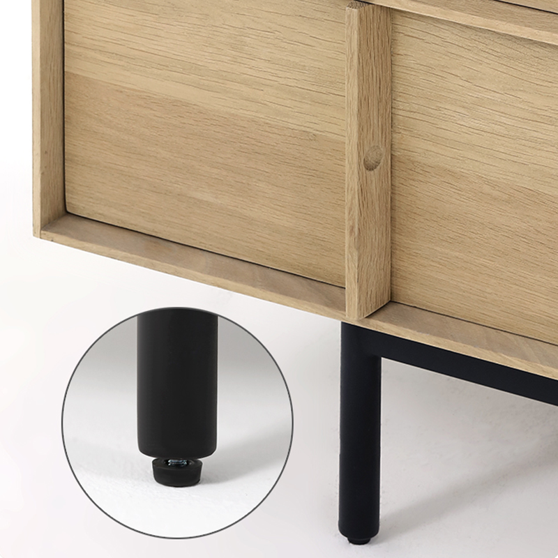 Side view of the TV stand highlighting the walnut veneer finish and spacious compartments.