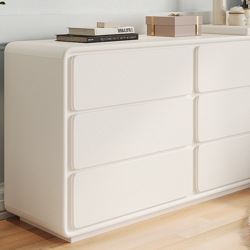 Affordable makeup table with storage, highlighting the six drawers and solid wood legs.