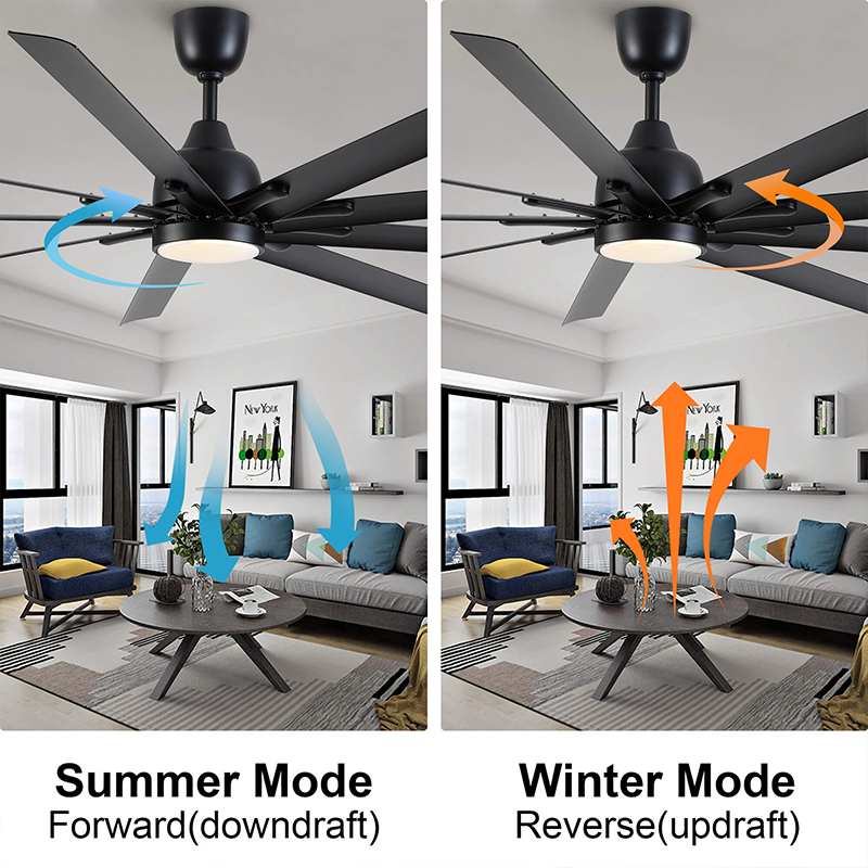 Close-up of the black ceiling fan showcasing its elegant design