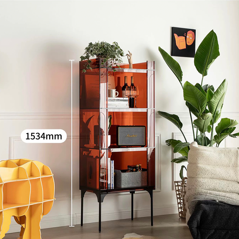 Modern acrylic display cabinet showcasing personal items with chic design