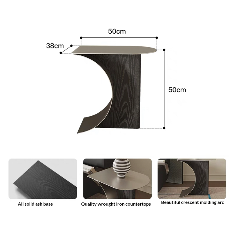 Chic Crescent Moon Coffee Table showcasing the elegant design from a side angle in a modern living room setting.