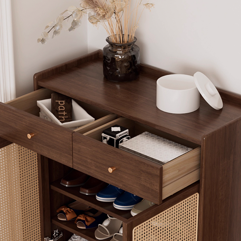 Top-down view revealing rubber wood texture and farmhouse-style drawer detailing