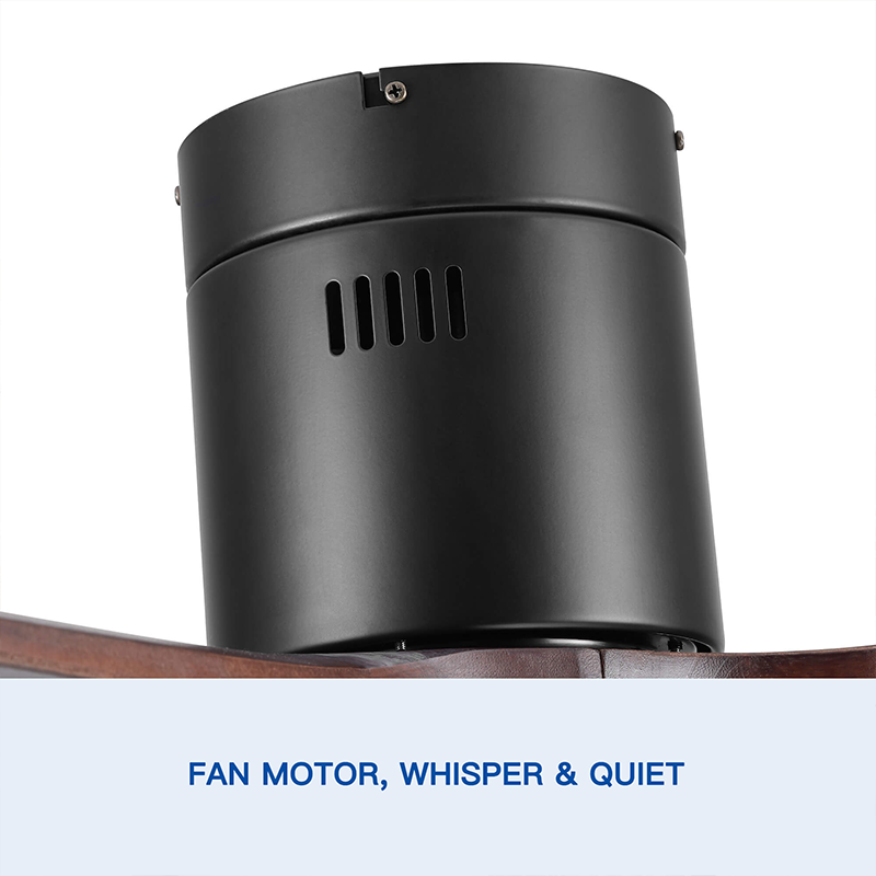 The ceiling fan installed in an outdoor patio area, demonstrating its versatility for indoor and outdoor use.