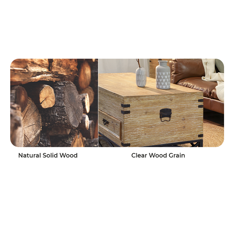 Rustic Charm Solid Wood Cocktail Table with Storage - Image 9