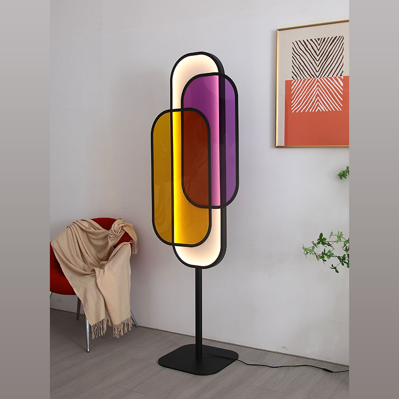 Close-up view of the mesh plate on the ChromaGlow LED floor lamp, highlighting its unique design.