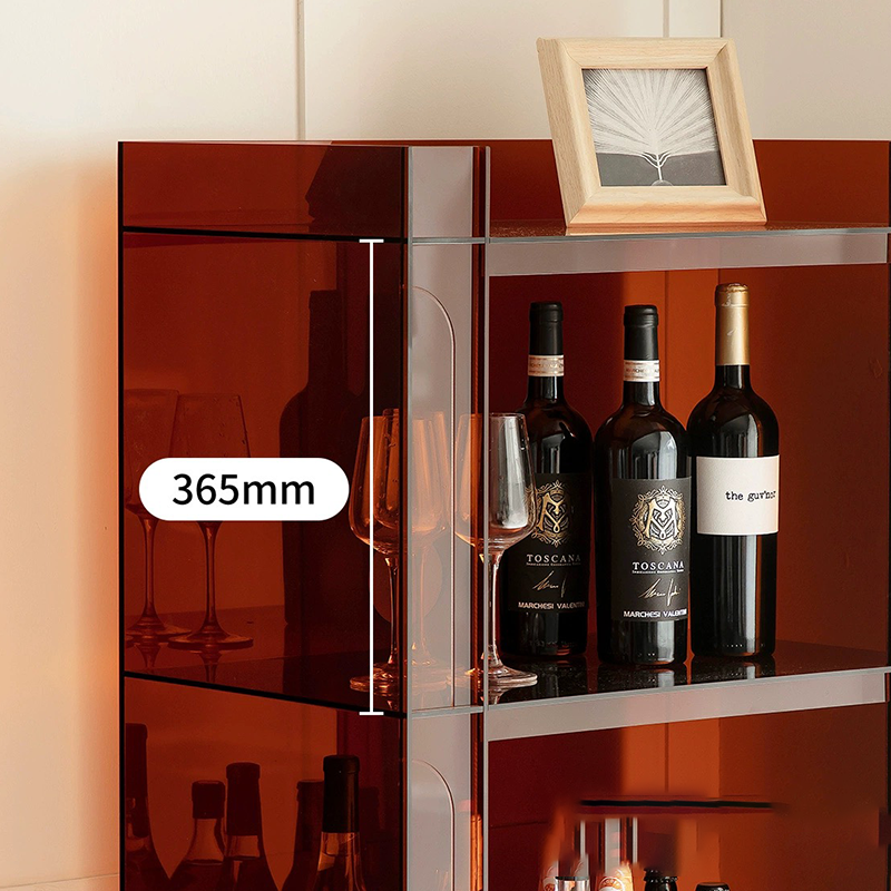 Amber crystal acrylic storage display cabinet in a cozy living room