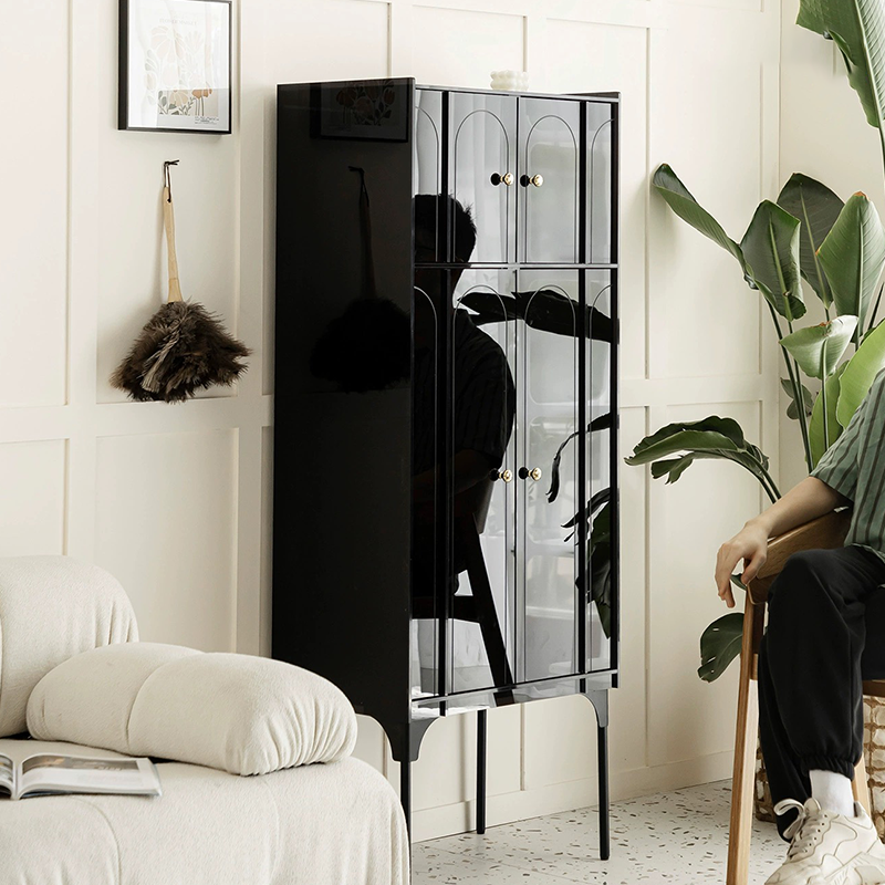 Close-up of the powder-coated steel base of Nordic Style Bar Cabinet