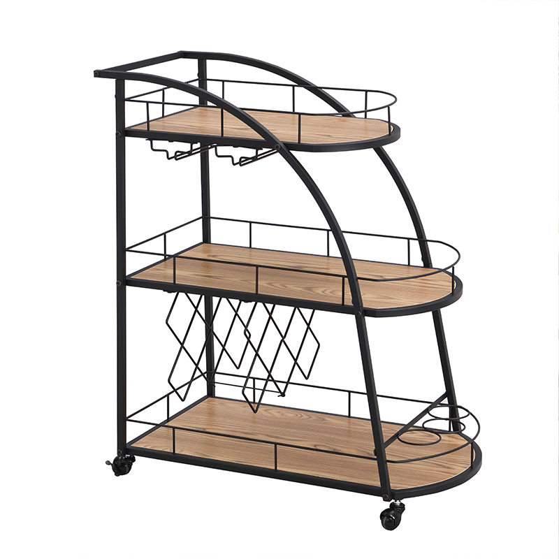 Close-up of the durable metal frame and elegant design of the bar cart.