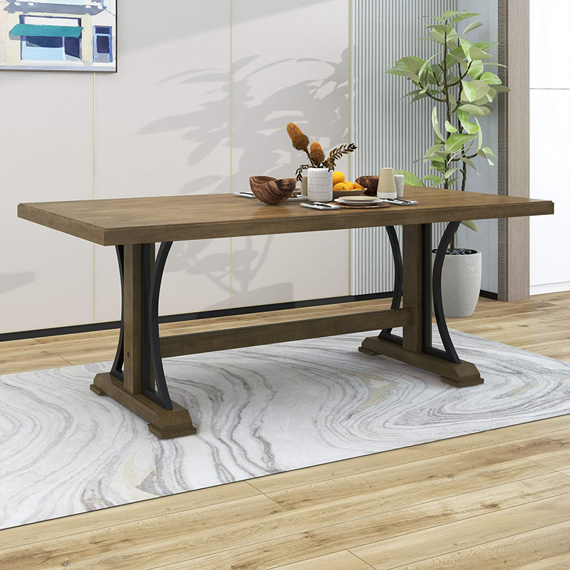 Close-up of the walnut tables unique grain, highlighting its craftsmanship.