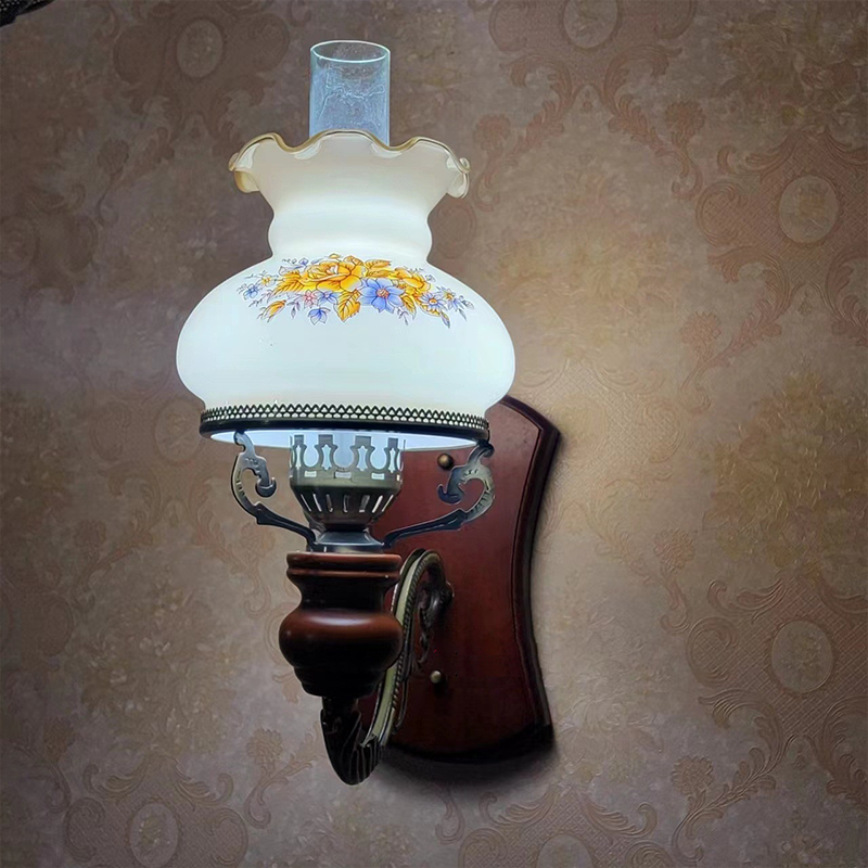 Close-up of the Vintage Glass LED Wall Lamp highlighting the intricate stained glass shade.