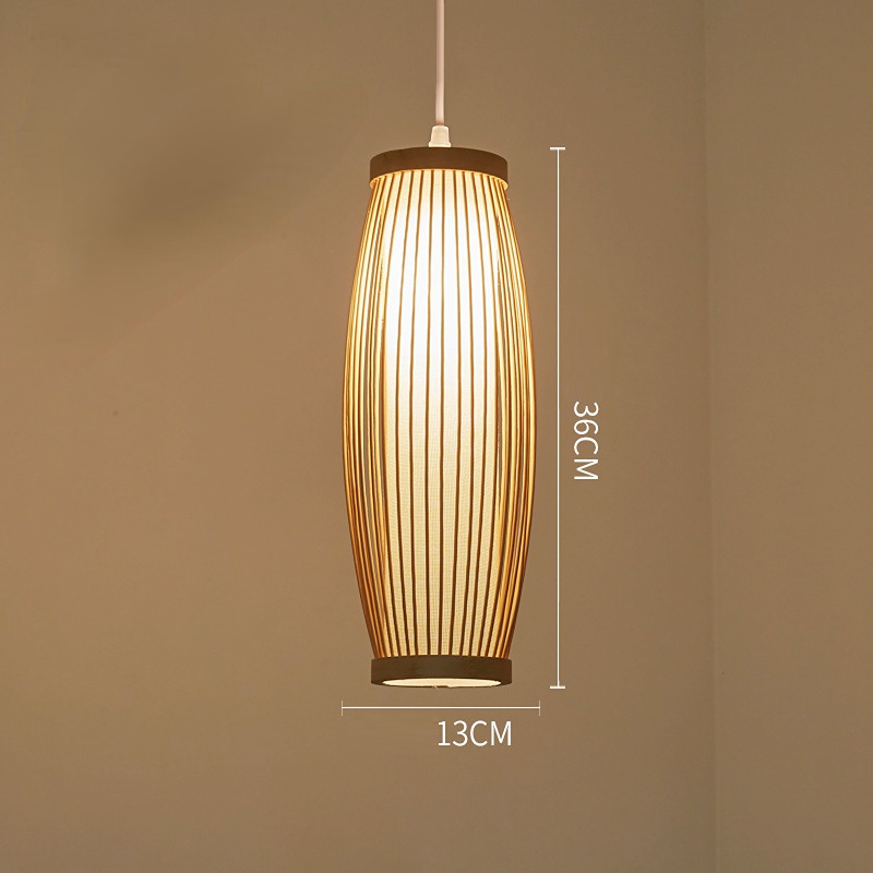 Bamboo pendant light hanging in a modern cafe, enhancing the decor.