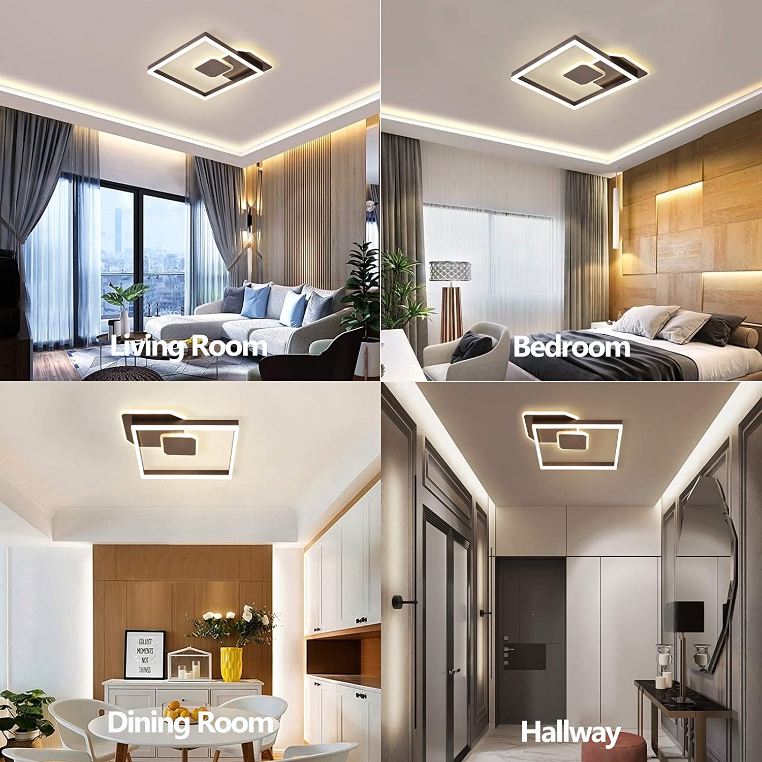 Interior view of the contemporary flush mount ceiling light installed in a stylish dining area.