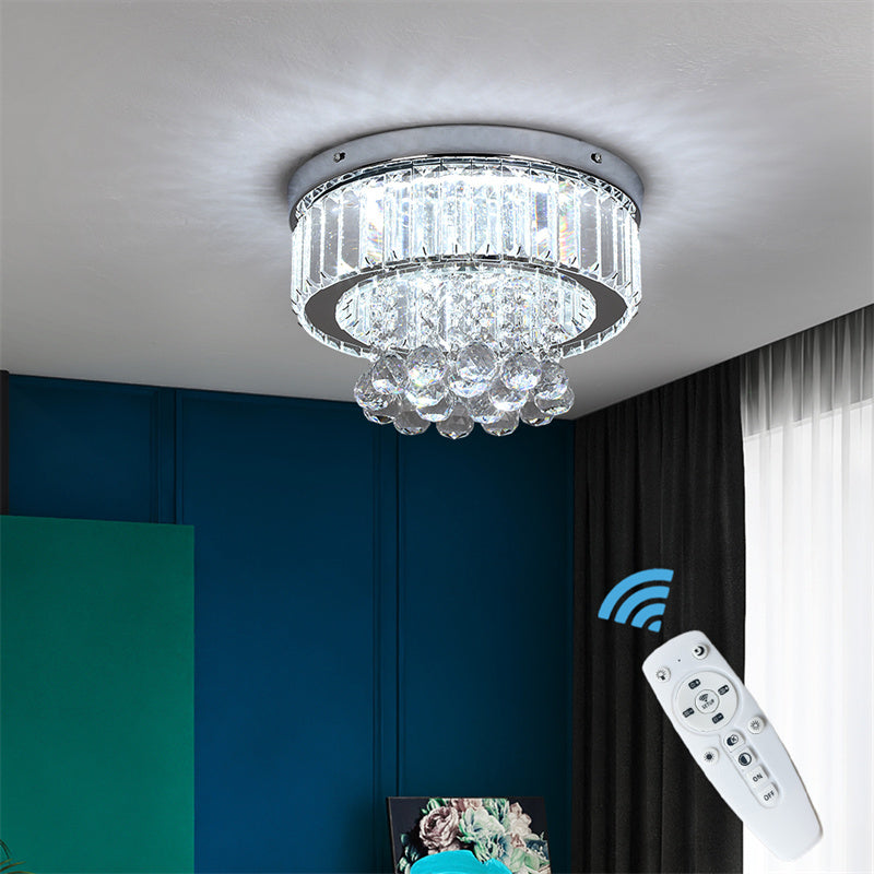 Chrome Elegance Crystal Ceiling Light showcasing its elegant design in a cozy dining area.