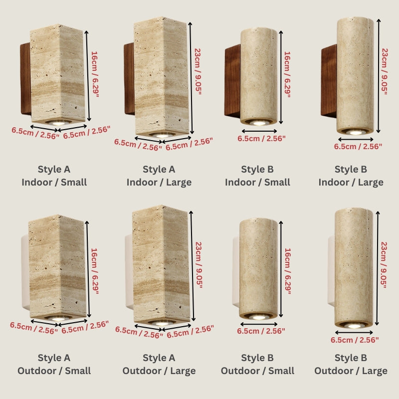 Close-up of the Elegant Japanese Travertine Waterproof Wall Sconce showcasing its rich textures and colors.