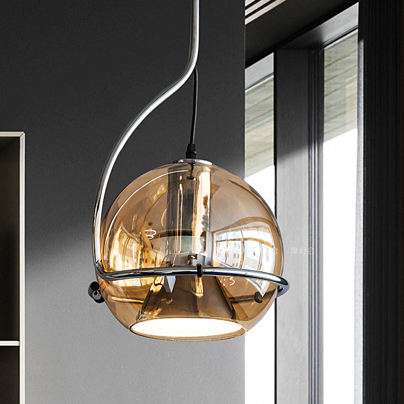 Modern Amber Glass Pendant Lamp with Adjustable Brightness - Image 3