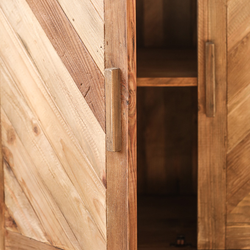 Front view of Rustic Elegance Pine Wood Sideboard Cabinet showcasing its double doors and natural wood finish.