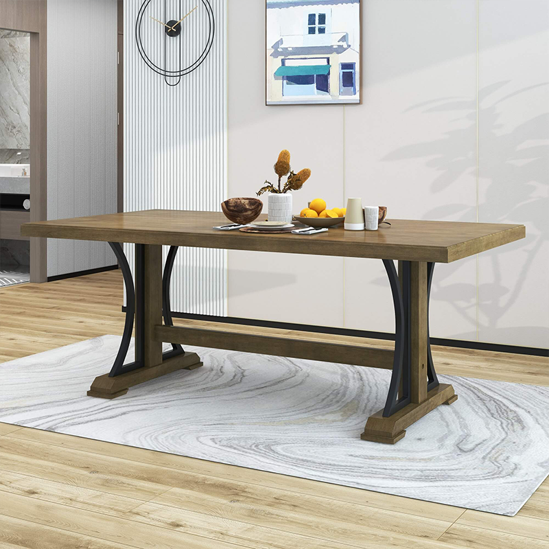 Dining table set up for a gathering, showcasing the spacious design for up to 8 people.
