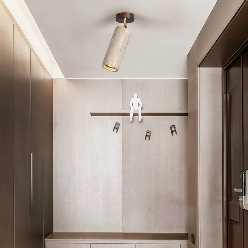 Overhead view of KyotoGlow LED spotlight installed on a wood ceiling – shows surface mounted light style