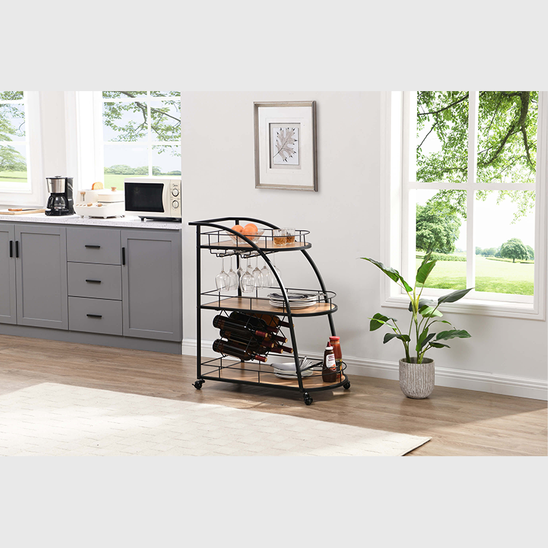 Close-up of the durable metal frame and elegant design of the bar cart.