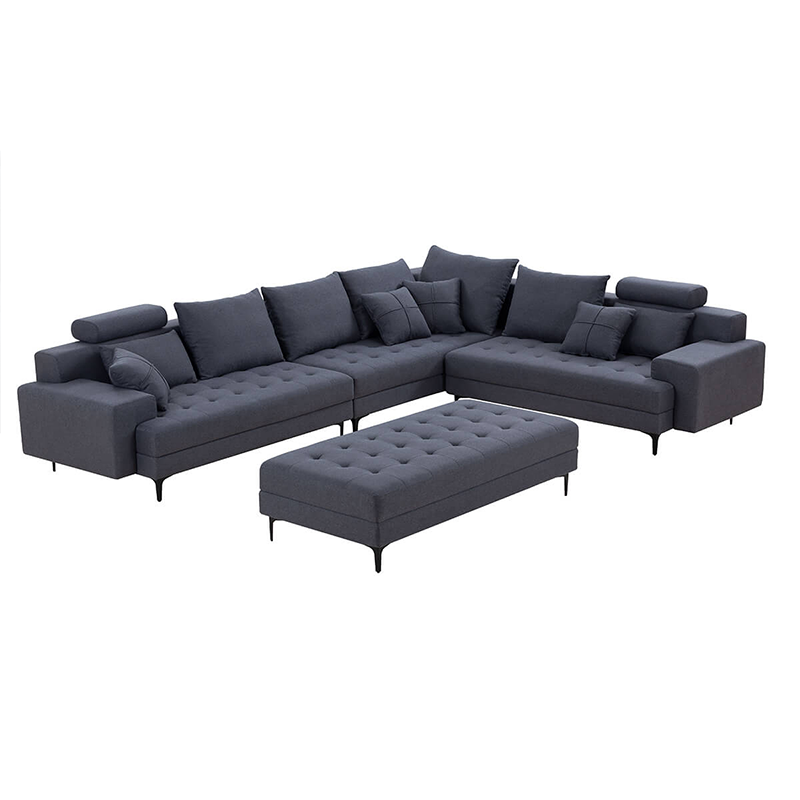 Luxurious Dark Grey L-Shaped Sectional Sofa with Cushions - Image 7