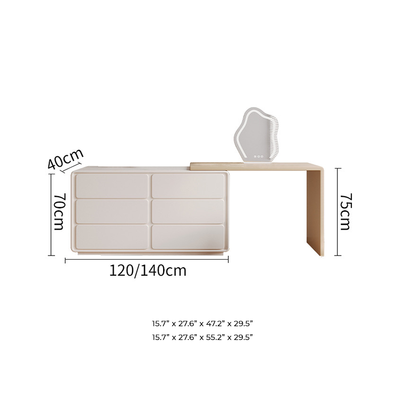 Elegant White Retractable Makeup Vanity Table Set showcasing its sleek design and mirror.