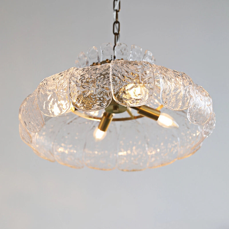 Close-up view of the flower petal design of the pendant light