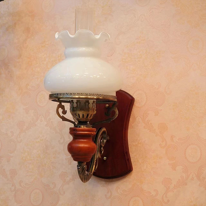 Close-up of the Vintage Glass LED Wall Lamp highlighting the intricate stained glass shade.