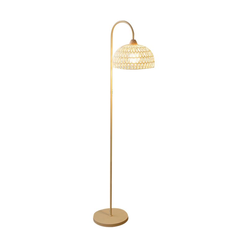 Elegant rattan lampshade floor lamp showcasing its unique design and intricate weaves.