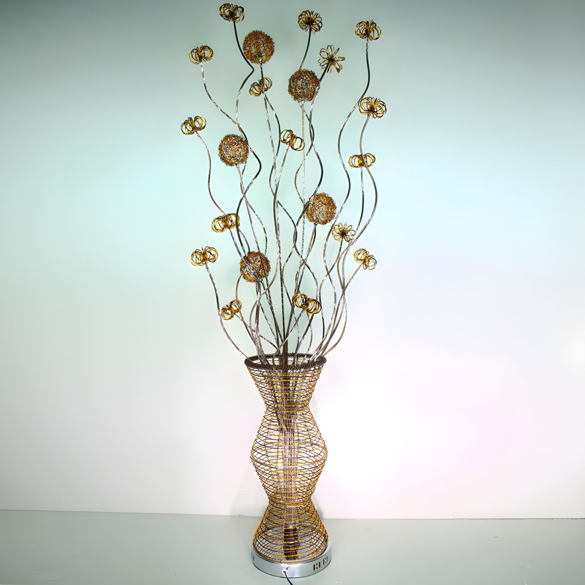 Elegant Gold Metallic Bamboo LED Floor Lamp - Image 2