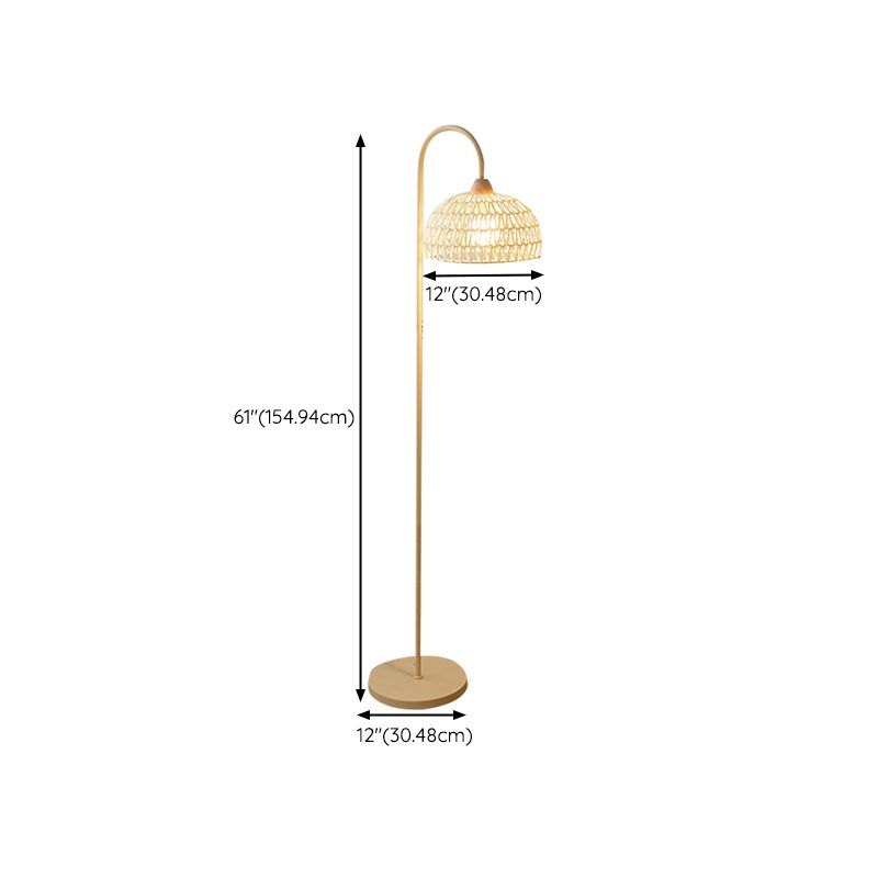 Close-up of the woven rattan lamp with foot switch highlighting craftsmanship and details.