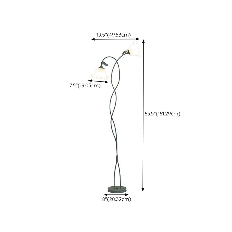 Green linear floor lamp positioned next to a modern sofa