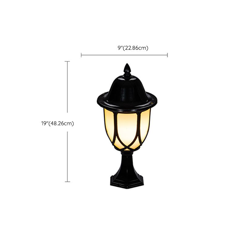 Close-up view of the waterproof black metal solar post light, highlighting its sleek design.