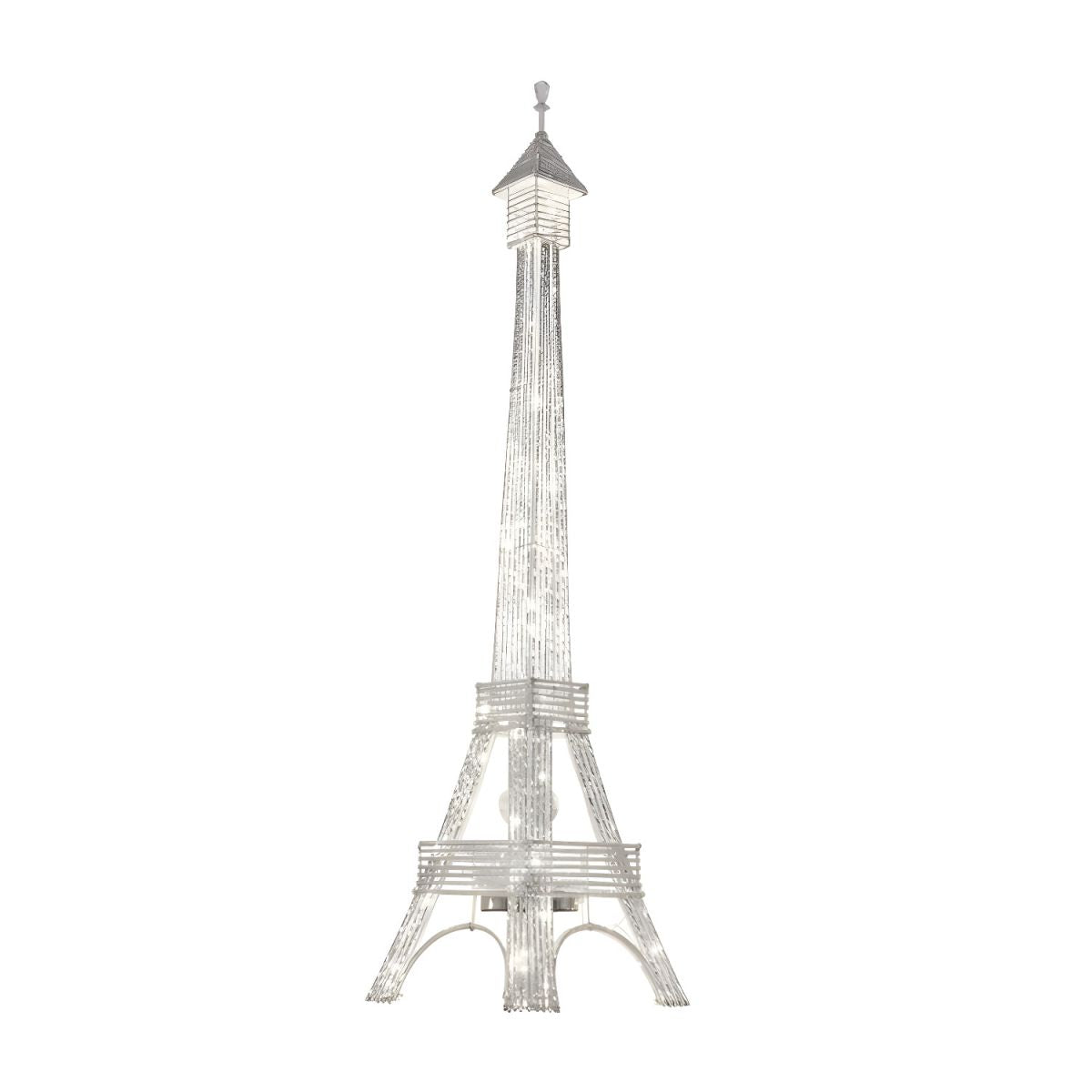 Elegant Eiffel Tower floor lamp in a stylish living room setting, showcasing its two-head design and soft illumination.
