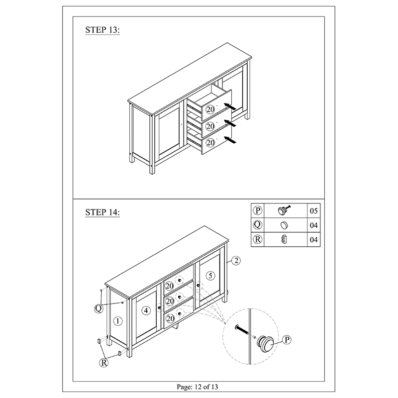 Interior view of the adjustable shelves within the buffet cabinet, perfect for storing dishes and kitchen appliances.
