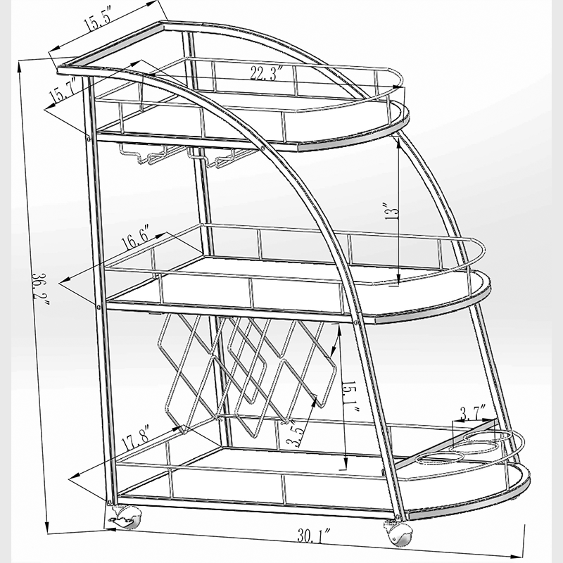 Stylish mobile bar cart with wheels in a contemporary kitchen setting.
