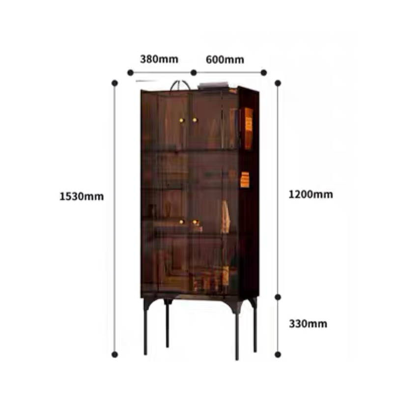 Nordic Elegance Glass Tall Bar Cabinet with printed door and open shelves