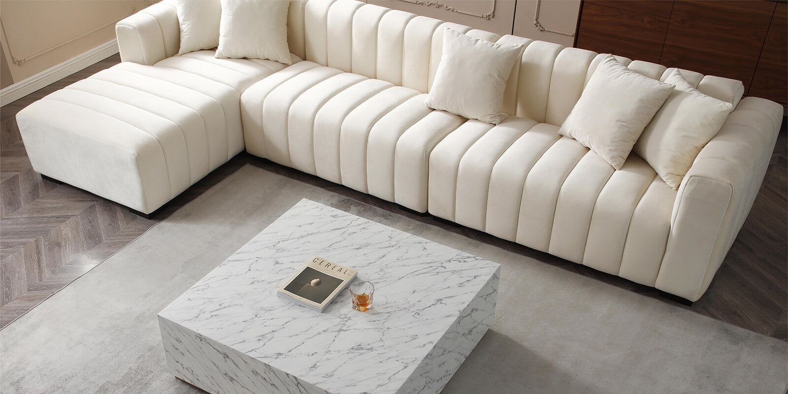 Elegant 139" Beige L-Shaped Sectional Sofa with Chaise - Image 5