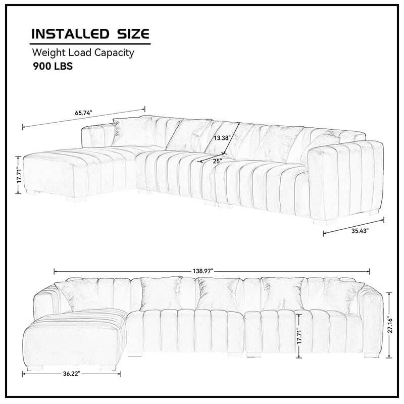 Elegant 139" Beige L-Shaped Sectional Sofa with Chaise - Image 10