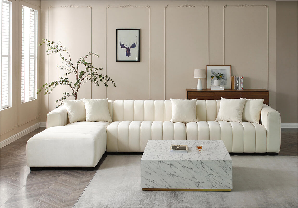 Elegant 139" Beige L-Shaped Sectional Sofa with Chaise - Image 2